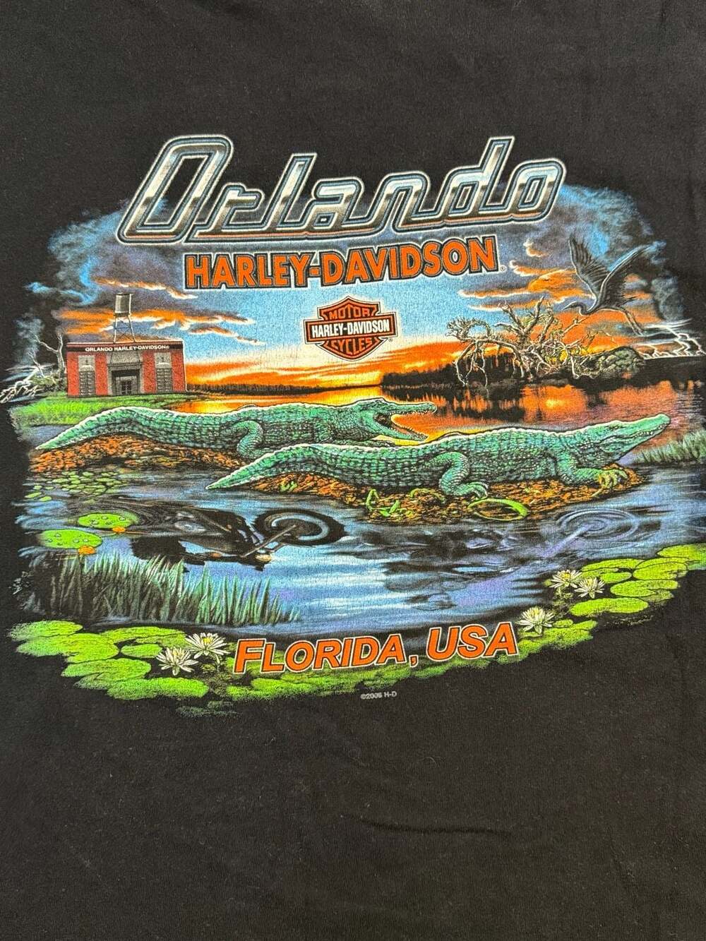 Harley Davidson Orlando Florida T Shirt 2XL Pocket Gator Swamp Biker - Picture 2 of 11